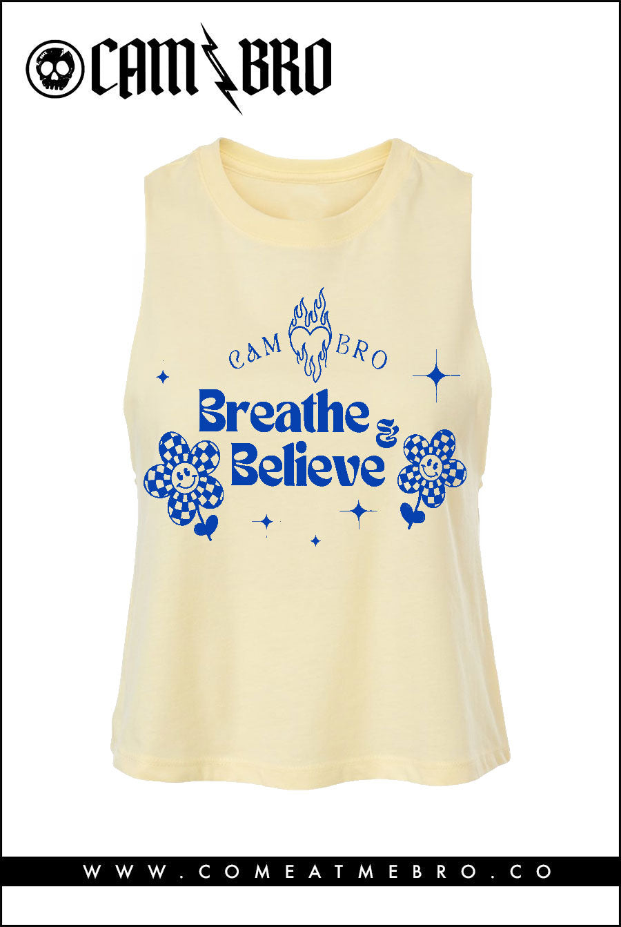Breathe and Believe Cheer Up Yellow Crop Racerback Tank