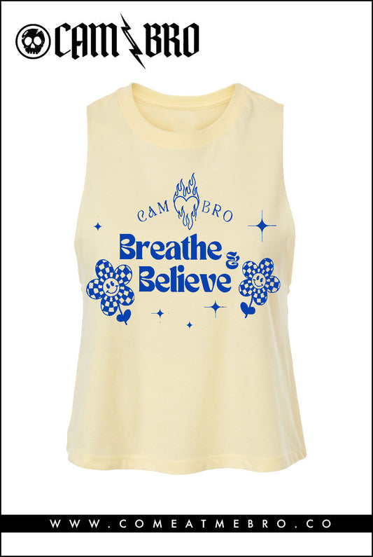 Breathe and Believe Cheer Up Yellow Crop Racerback Tank