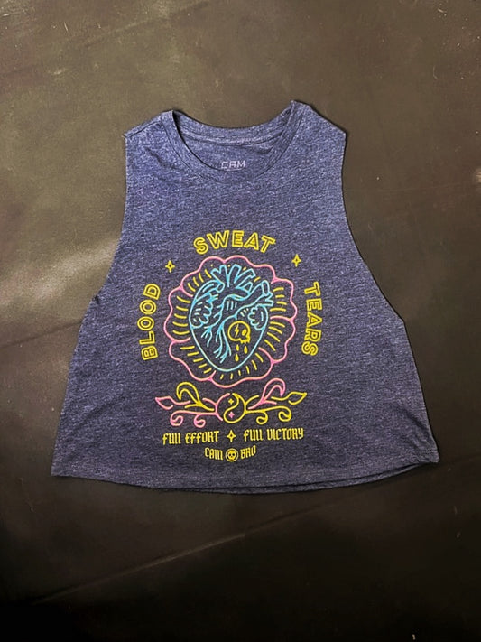 Blood. Sweat. Tears. Navy Female Crop Tank