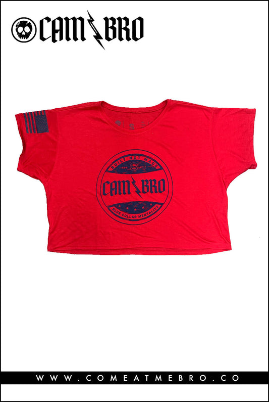 Built Not Made Red Flowy Crop Female Tee